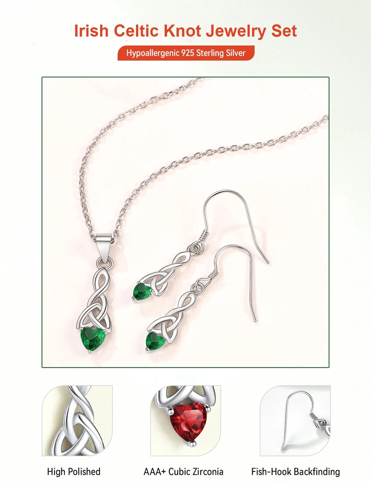 Juego De Joyería De Plata Esterlina 925 Para Mujer Mayo Esmeralda Piedra De Nacimiento Corazón Nudo Celta Collar Aretes Colgantes Joyería Delicada Regalo Para Hija Mamá Cumpleaños Día De Las Madres Acción De Gracias