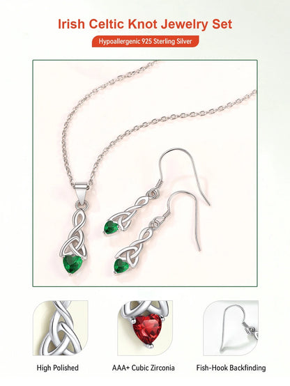 Juego De Joyería De Plata Esterlina 925 Para Mujer Mayo Esmeralda Piedra De Nacimiento Corazón Nudo Celta Collar Aretes Colgantes Joyería Delicada Regalo Para Hija Mamá Cumpleaños Día De Las Madres Acción De Gracias