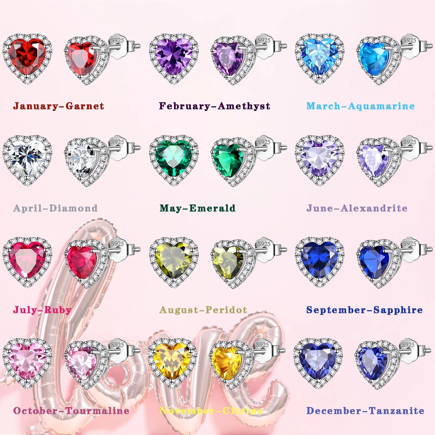 Purple Heart Earrings Women February Birthstone Earrings Amethyst CZ 925 Sterling Silver Stud Earrings Crystal Jewelry Birthday Mother'S Day Gift