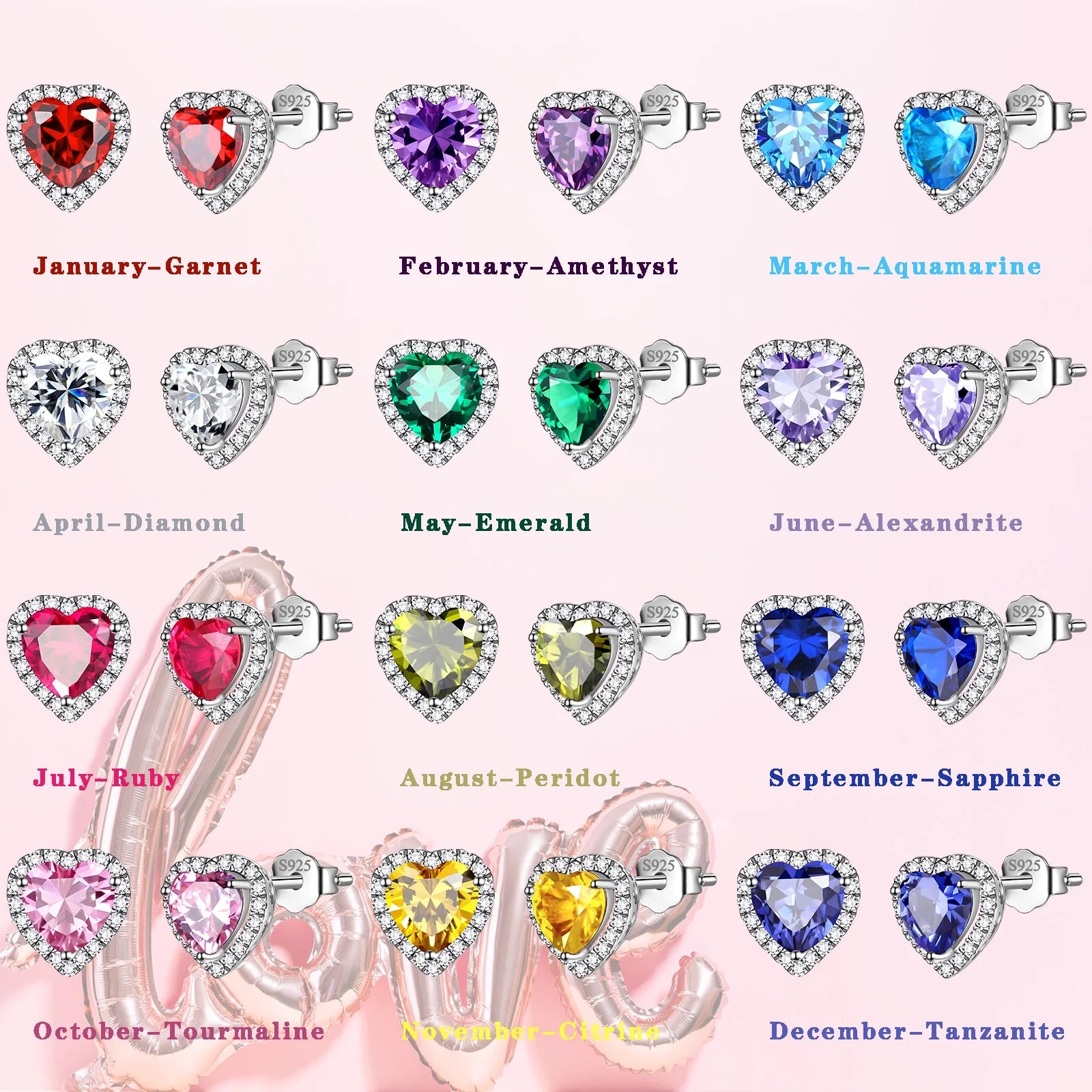 Purple Heart Earrings Women February Birthstone Earrings Amethyst CZ 925 Sterling Silver Stud Earrings Crystal Jewelry Birthday Mother'S Day Gift