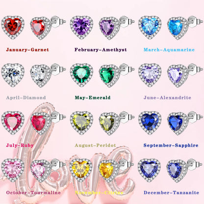 Purple Heart Earrings Women February Birthstone Earrings Amethyst CZ 925 Sterling Silver Stud Earrings Crystal Jewelry Birthday Mother'S Day Gift