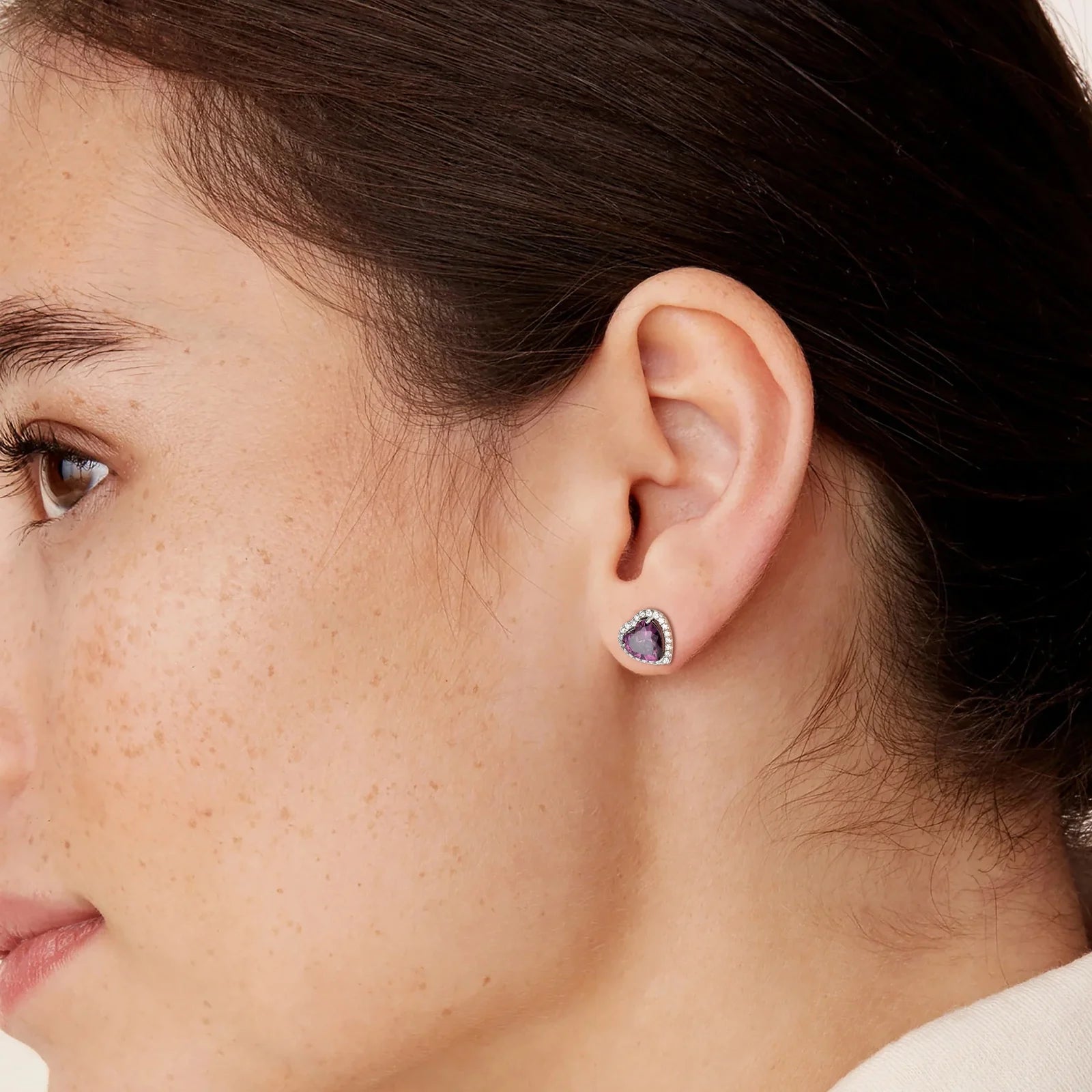 Purple Heart Earrings Women February Birthstone Earrings Amethyst CZ 925 Sterling Silver Stud Earrings Crystal Jewelry Birthday Mother'S Day Gift