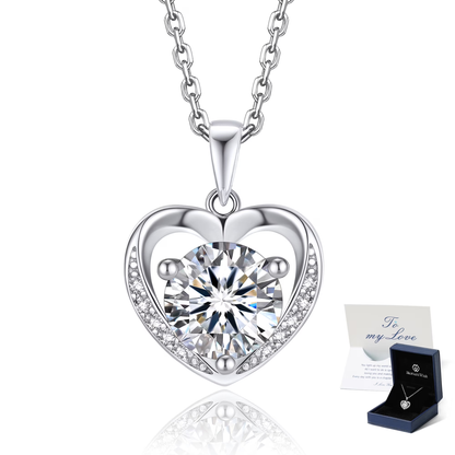 Carat Moissanite Heart Necklace – 925 Sterling Silver, White Gold Plated