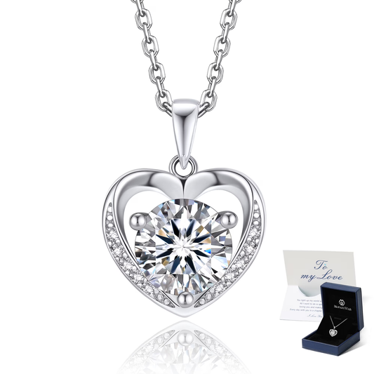 Carat Moissanite Heart Necklace – 925 Sterling Silver, White Gold Plated