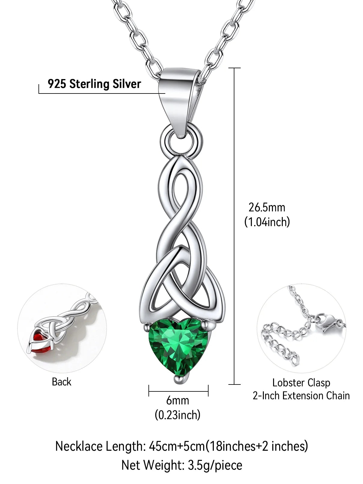 Juego De Joyería De Plata Esterlina 925 Para Mujer Mayo Esmeralda Piedra De Nacimiento Corazón Nudo Celta Collar Aretes Colgantes Joyería Delicada Regalo Para Hija Mamá Cumpleaños Día De Las Madres Acción De Gracias