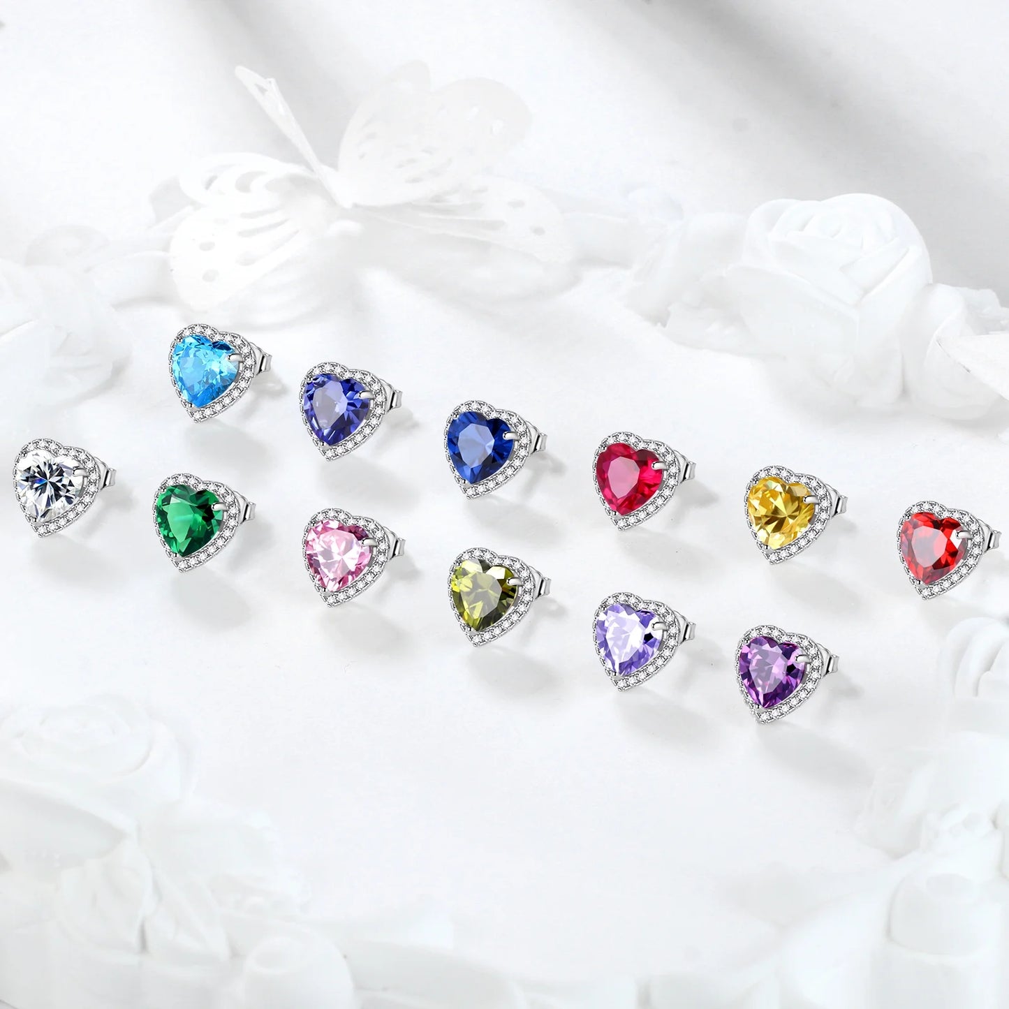 Purple Heart Earrings Women February Birthstone Earrings Amethyst CZ 925 Sterling Silver Stud Earrings Crystal Jewelry Birthday Mother'S Day Gift