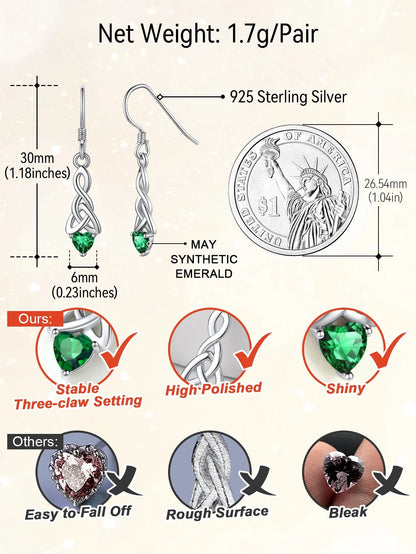 Juego De Joyería De Plata Esterlina 925 Para Mujer Mayo Esmeralda Piedra De Nacimiento Corazón Nudo Celta Collar Aretes Colgantes Joyería Delicada Regalo Para Hija Mamá Cumpleaños Día De Las Madres Acción De Gracias