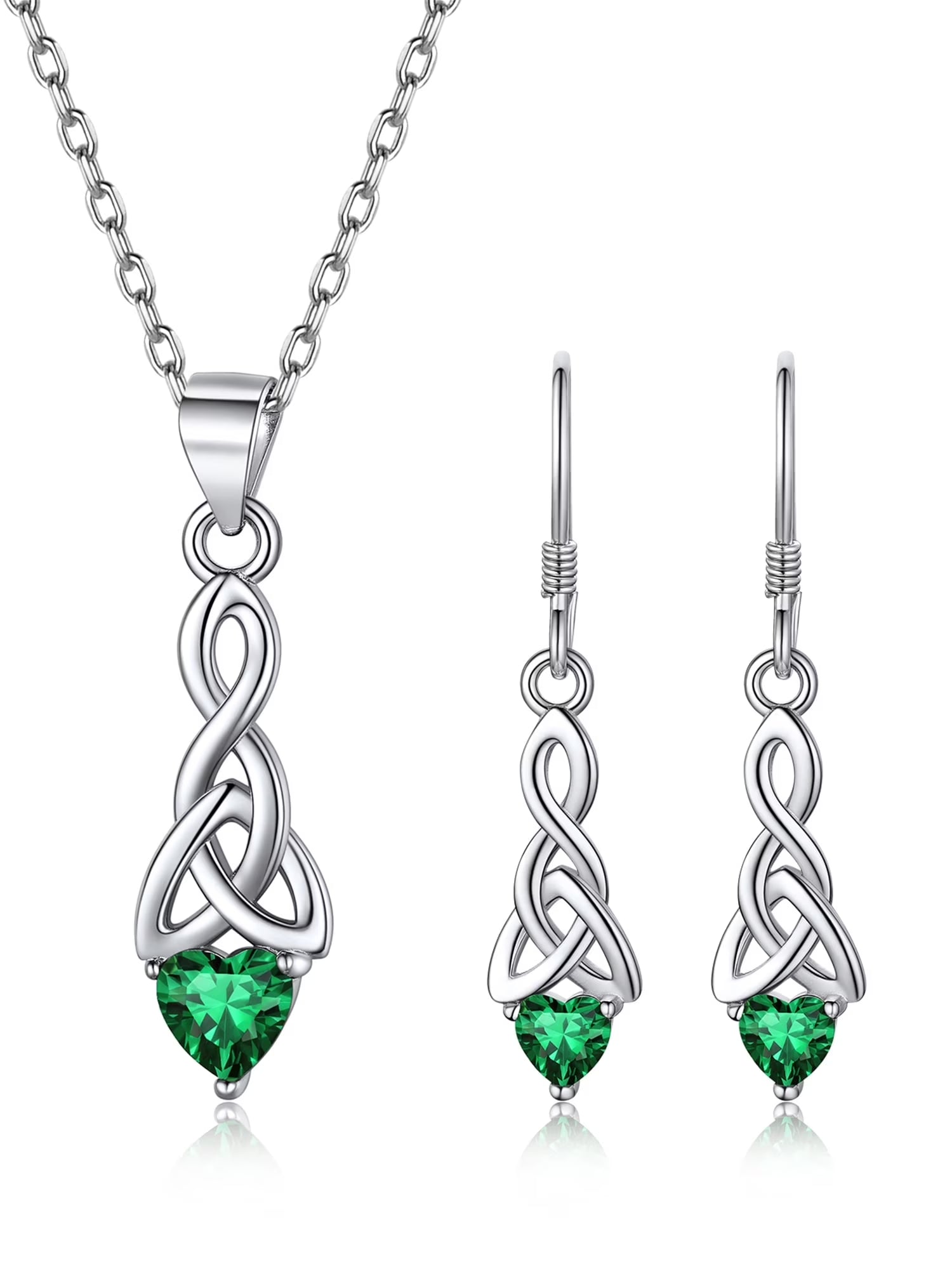 Juego De Joyería De Plata Esterlina 925 Para Mujer Mayo Esmeralda Piedra De Nacimiento Corazón Nudo Celta Collar Aretes Colgantes Joyería Delicada Regalo Para Hija Mamá Cumpleaños Día De Las Madres Acción De Gracias