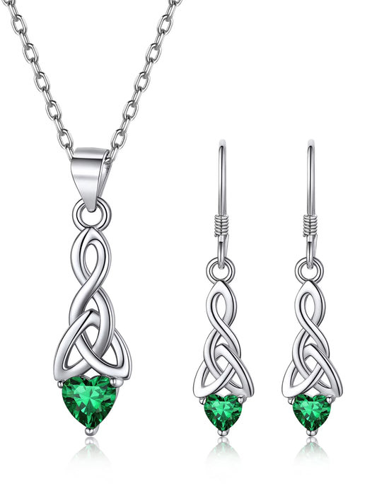 Juego De Joyería De Plata Esterlina 925 Para Mujer Mayo Esmeralda Piedra De Nacimiento Corazón Nudo Celta Collar Aretes Colgantes Joyería Delicada Regalo Para Hija Mamá Cumpleaños Día De Las Madres Acción De Gracias
